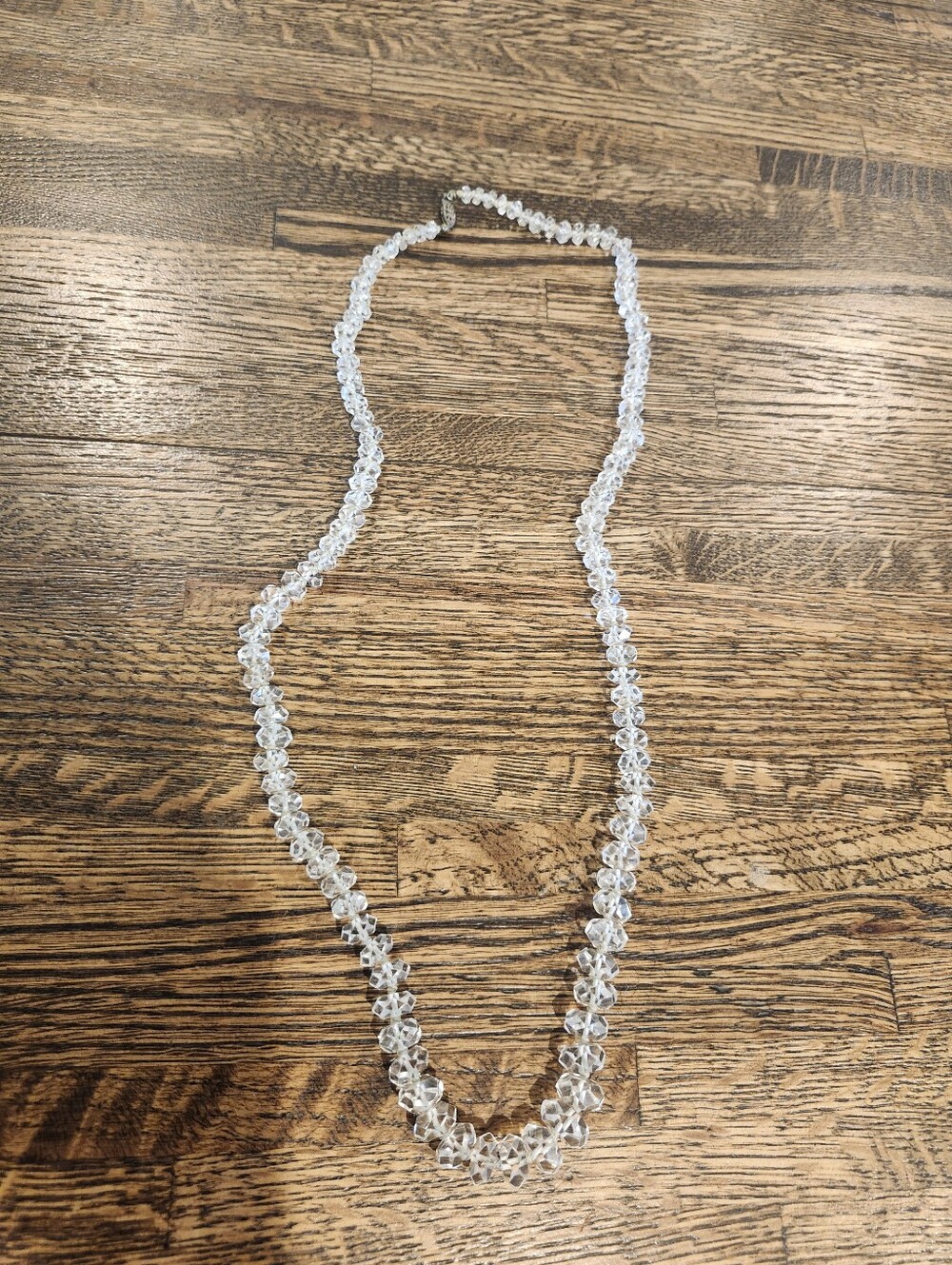 Antique Art Deco 1920's Clear Rock Crystal Quartz 30" Necklace Sterling Clasp